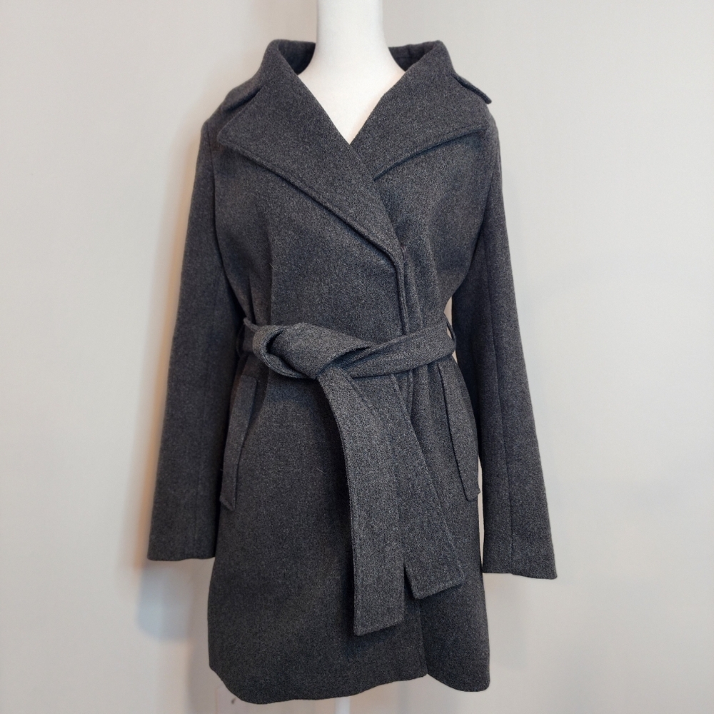 SAM EDELMAN Gray Peacoat Single Breasted Notched Collar Belted Women's Small